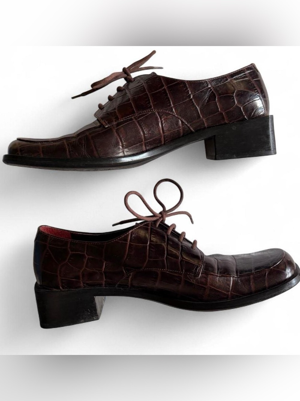 Etienne Aigner Dark Brown Burgundy Crocodile 🐊 Embossed Leather Oxfords 7.5 M
